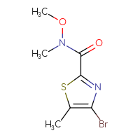 Chemical structure of 4-bromo-N-methoxy-N,5-dimethyl-1,3-thiazole-2-carboxamide - CSSB07120391567