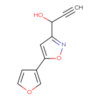 Chemical structure of 1-[5-(furan-3-yl)-1,2-oxazol-3-yl]prop-2-yn-1-ol - CSSB21246457066