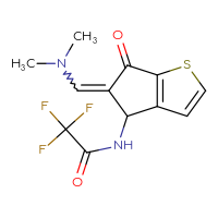 Chemical structure of N-{5-[(dimethylamino)methylidene]-6-oxo-4H,5H,6H-cyclopenta[b]thiophen-4-yl}-2,2,2-trifluoroacetamide - CSSB00016094184