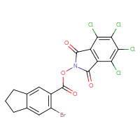 Chemical structure of 4,5,6,7-tetrachloro-1,3-dioxo-2,3-dihydro-1H-isoindol-2-yl 6-bromo-2,3-dihydro-1H-indene-5-carboxylate - CSSB20271180481
