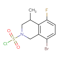 Chemical structure of 8-bromo-5-fluoro-4-methyl-1,2,3,4-tetrahydroisoquinoline-2-sulfonyl chloride - CSSB21224775919
