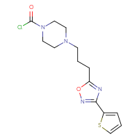 Chemical structure of 4-{3-[3-(thiophen-2-yl)-1,2,4-oxadiazol-5-yl]propyl}piperazine-1-carbonyl chloride - CSSB21224773737