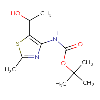 Chemical structure of tert-butyl N-[5-(1-hydroxyethyl)-2-methyl-1,3-thiazol-4-yl]carbamate - CSSB20710388141