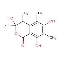 Chemical structure of 3,6,8-trihydroxy-3,4,5,7-tetramethyl-3,4-dihydro-1H-2-benzopyran-1-one - CSSB06256047782