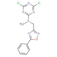 Chemical structure of 4,6-dichloro-N-methyl-N-[(5-phenyl-1,2,4-oxadiazol-3-yl)methyl]-1,3,5-triazin-2-amine - CSSB21332061633