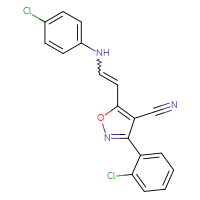 Chemical structure of 3-(2-chlorophenyl)-5-{2-[(4-chlorophenyl)amino]ethenyl}-1,2-oxazole-4-carbonitrile - CSSB02125603022