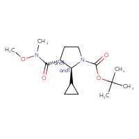 Chemical structure of rac-tert-butyl (2R,3S)-2-cyclopropyl-3-[methoxy(methyl)carbamoyl]pyrrolidine-1-carboxylate - CSSB02516637371