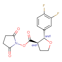 Chemical structure of rac-2,5-dioxopyrrolidin-1-yl (2R,3R)-2-(3,4-difluorophenyl)oxolane-3-carboxylate - CSSB20270535286