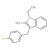 Chemical structure of 1-ethyl-3-[(4-fluorophenyl)methyl]-2-methyl-1H-indole - CSSB21193466379