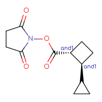 Chemical structure of rac-2,5-dioxopyrrolidin-1-yl (1R,2S)-2-cyclopropylcyclobutane-1-carboxylate - CSSB20269714108