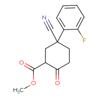 Chemical structure of methyl 5-cyano-5-(2-fluorophenyl)-2-oxocyclohexane-1-carboxylate - CSSB00020633316
