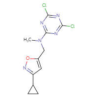 Chemical structure of 4,6-dichloro-N-[(3-cyclopropyl-1,2-oxazol-5-yl)methyl]-N-methyl-1,3,5-triazin-2-amine - CSSB06814574593