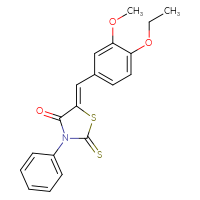 Chemical structure of (5Z)-5-[(4-ethoxy-3-methoxyphenyl)methylidene]-3-phenyl-2-sulfanylidene-1,3-thiazolidin-4-one - CSSB00020649687