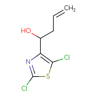 Chemical structure of 1-(2,5-dichloro-1,3-thiazol-4-yl)but-3-en-1-ol - CSSB21246458742