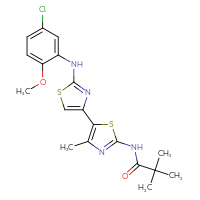 Chemical structure of N-(5-{2-[(5-chloro-2-methoxyphenyl)amino]-1,3-thiazol-4-yl}-4-methyl-1,3-thiazol-2-yl)-2,2-dimethylpropanamide - CSSB14880530438