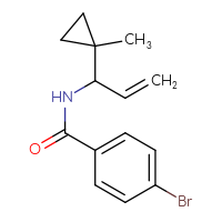 Chemical structure of 4-bromo-N-[1-(1-methylcyclopropyl)prop-2-en-1-yl]benzamide - CSSB15003282149