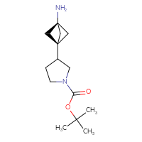 Chemical structure of tert-butyl 3-{3-aminobicyclo[1.1.1]pentan-1-yl}pyrrolidine-1-carboxylate - CSSB06642653208