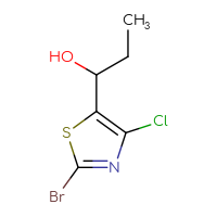 Chemical structure of 1-(2-bromo-4-chloro-1,3-thiazol-5-yl)propan-1-ol - CSSB21246456904