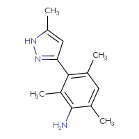 Chemical structure of 2,4,6-trimethyl-3-(5-methyl-1H-pyrazol-3-yl)aniline - CSSB21415979301