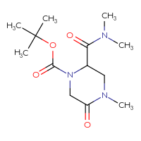 Chemical structure of tert-butyl 2-(dimethylcarbamoyl)-4-methyl-5-oxopiperazine-1-carboxylate - CSSB02032977129