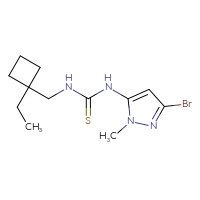 Chemical structure of 1-(3-bromo-1-methyl-1H-pyrazol-5-yl)-3-[(1-ethylcyclobutyl)methyl]thiourea - CSSB21432514213