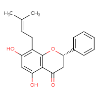 Chemical structure of (2S)-5,7-dihydroxy-8-(3-methylbut-2-en-1-yl)-2-phenyl-3,4-dihydro-2H-1-benzopyran-4-one - CSSB00137409898