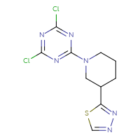 Chemical structure of 2,4-dichloro-6-[3-(1,3,4-thiadiazol-2-yl)piperidin-1-yl]-1,3,5-triazine - CSSB21332129034