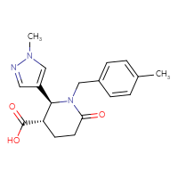 Chemical structure of (2S,3S)-2-(1-methyl-1H-pyrazol-4-yl)-1-[(4-methylphenyl)methyl]-6-oxopiperidine-3-carboxylic acid - CSSB21199405590