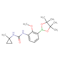 Chemical structure of 1-[2-methoxy-3-(4,4,5,5-tetramethyl-1,3,2-dioxaborolan-2-yl)phenyl]-3-(1-methylcyclopropyl)urea - CSSB20634196429