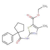 Chemical structure of ethyl 4-methyl-2-(1-phenylcyclopentaneamido)-1,3-thiazole-5-carboxylate - CSSB00020622938
