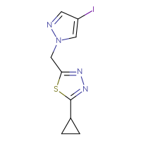 Chemical structure of 2-cyclopropyl-5-[(4-iodo-1H-pyrazol-1-yl)methyl]-1,3,4-thiadiazole - CSSB01992640756