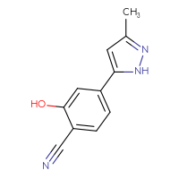 Chemical structure of 2-hydroxy-4-(3-methyl-1H-pyrazol-5-yl)benzonitrile - CSSB09251388703