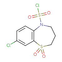 Chemical structure of 8-chloro-1,1-dioxo-2,3,4,5-tetrahydro-1λ⁶,5-benzothiazepine-5-sulfonyl chloride - CSSB21224775205