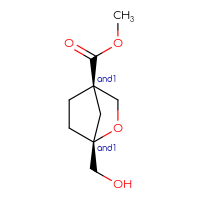 Chemical structure of rac-methyl (1R,4R)-1-(hydroxymethyl)-2-oxabicyclo[2.2.1]heptane-4-carboxylate - CSSB20620688594