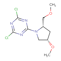 Chemical structure of 2,4-dichloro-6-[(2S,4S)-4-methoxy-2-(methoxymethyl)pyrrolidin-1-yl]-1,3,5-triazine - CSSB21332175721