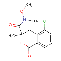 Chemical structure of 5-chloro-N-methoxy-N,3-dimethyl-1-oxo-3,4-dihydro-1H-2-benzopyran-3-carboxamide - CSSB07113847006