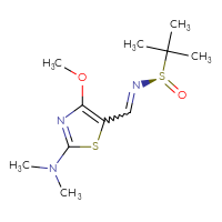 Chemical structure of (R)-N-{[2-(dimethylamino)-4-methoxy-1,3-thiazol-5-yl]methylidene}-2-methylpropane-2-sulfinamide - CSSB00040993344