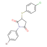 Chemical structure of 1-(4-bromophenyl)-3-[(4-chlorophenyl)sulfanyl]pyrrolidine-2,5-dione - CSSB00028342692