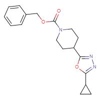 Chemical structure of benzyl 4-(5-cyclopropyl-1,3,4-oxadiazol-2-yl)piperidine-1-carboxylate - CSSB00243859896
