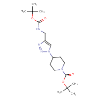 Chemical structure of tert-butyl 4-[4-({[(tert-butoxy)carbonyl]amino}methyl)-1H-1,2,3-triazol-1-yl]piperidine-1-carboxylate - CSSB00511848688