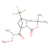 Chemical structure of tert-butyl 1-[methoxy(methyl)carbamoyl]-4-(trifluoromethyl)-2-azabicyclo[2.1.1]hexane-2-carboxylate - CSSB21151591722