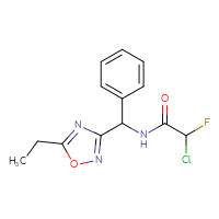 Chemical structure of 2-chloro-N-[(5-ethyl-1,2,4-oxadiazol-3-yl)(phenyl)methyl]-2-fluoroacetamide - CSSB21332167432
