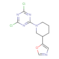 Chemical structure of 2,4-dichloro-6-[3-(1,3-oxazol-5-yl)piperidin-1-yl]-1,3,5-triazine - CSSB21332061452