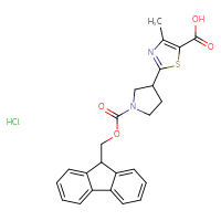 Chemical structure of 2-(1-{[(9H-fluoren-9-yl)methoxy]carbonyl}pyrrolidin-3-yl)-4-methyl-1,3-thiazole-5-carboxylic acid hydrochloride - CSSB00102707583