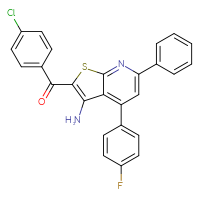 Chemical structure of 2-(4-chlorobenzoyl)-4-(4-fluorophenyl)-6-phenylthieno[2,3-b]pyridin-3-amine - CSSB00102539204