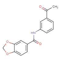 Chemical structure of N-(3-acetylphenyl)-2H-1,3-benzodioxole-5-carboxamide - CSSB00028011076