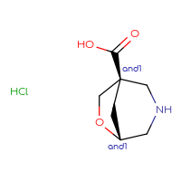 Chemical structure of rac-(1R,5R)-6-oxa-3-azabicyclo[3.2.1]octane-1-carboxylic acid hydrochloride - CSSB20620688383