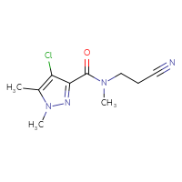 Chemical structure of 4-chloro-N-(2-cyanoethyl)-N,1,5-trimethyl-1H-pyrazole-3-carboxamide - CSSB01994261381