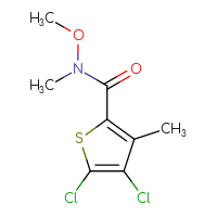 Chemical structure of 4,5-dichloro-N-methoxy-N,3-dimethylthiophene-2-carboxamide - CSSB07046163557