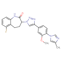 Chemical structure of 6-fluoro-3-{4-[3-methoxy-4-(4-methyl-1H-imidazol-1-yl)phenyl]-1H-1,2,3-triazol-1-yl}-2,3,4,5-tetrahydro-1H-1-benzazepin-2-one - CSSB00102620383